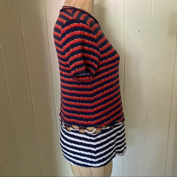 KENZO sz S Jungle Red White 2 Color Tie Tee Top - Picture 4 of 10